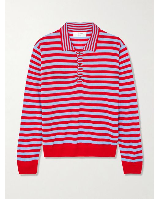 La Ligne Red Ben Striped Silk, Wool And Cashmere-Blend Polo Sweater