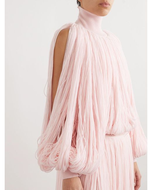 Alaïa Pink Turtleneck Fringed Wool-Blend Top