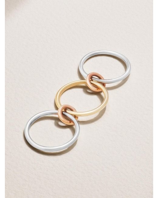 Spinelli Kilcollin Natural Solarium Set Of Three 18-Karat And Rose And Sterling Rings