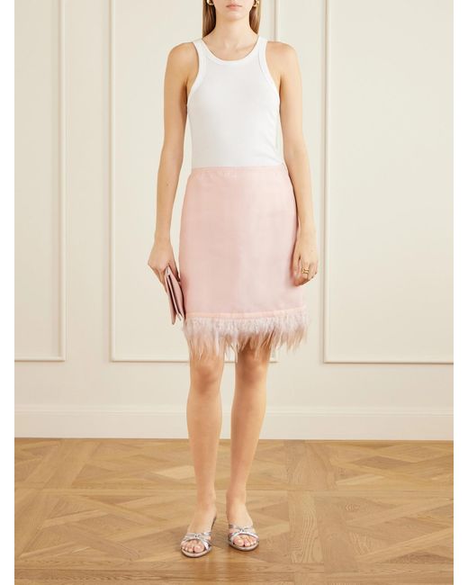 Staud Pink Lark Frayed Silk Midi Skirt