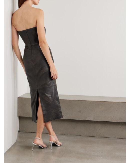 Alex Perry Black Strapless Leather Midi Dress
