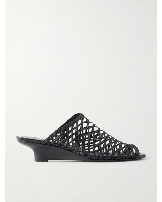 Totême Black Woven Leather Wedge Mules