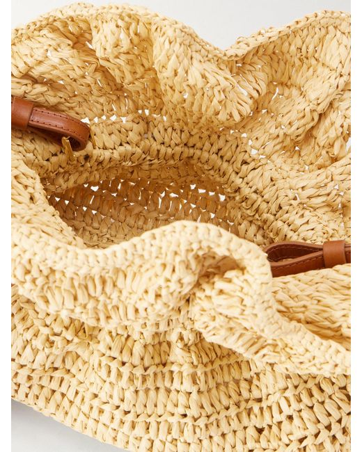 Aquazzura Natural Paradise Mini Leather-Trimmed Raffia Bag