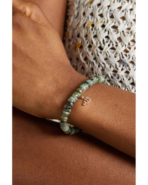 Sydney Evan Green Allah Script 14-Karat, Agate And Diamond Bracelet