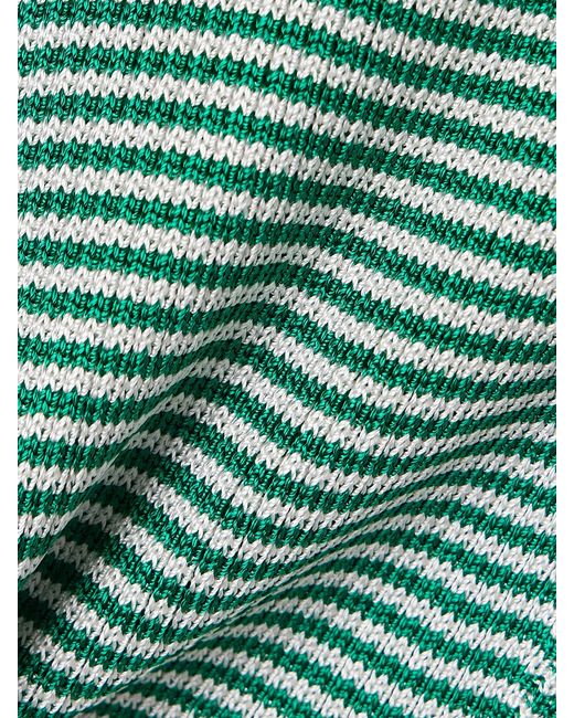 Calle Del Mar Green Striped Ribbed-Knit Polo Shirt