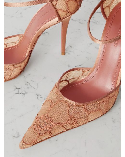AMINA MUADDI White Barbara Satin-Trimmed Corded Lace Pumps