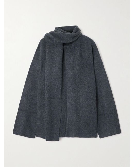 LeKasha Blue Spain Scarf-Effect Organic Cashmere Cardigan