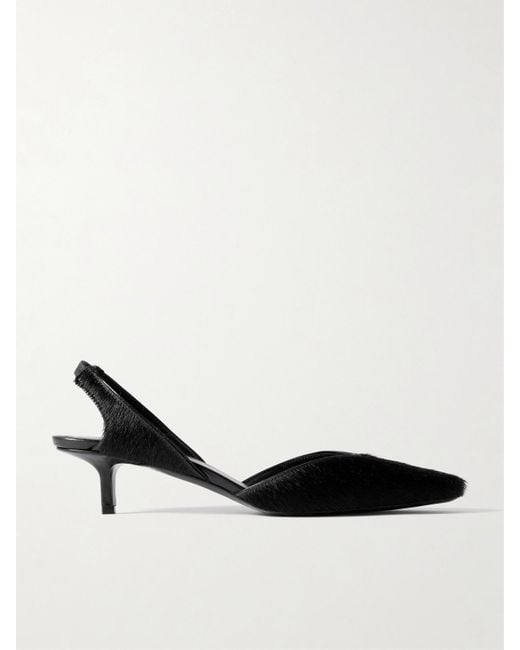 Loulou de Saison Black Akila Calf Hair Slingback Pumps