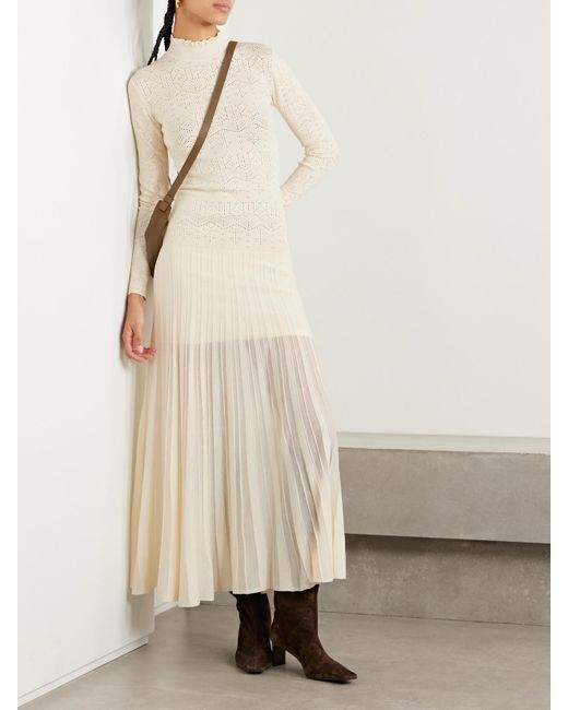 Isabel Marant White Gisole Paneled Pointelle-Knit Turtleneck Maxi Dress