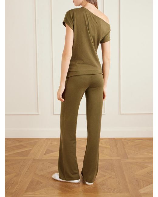 The Elder Statesman Green Superlight Tori One-Shoulder Cashmere Top