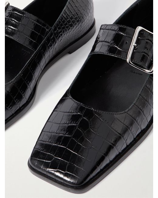 Aeyde White Sunny Croc-Effect Leather Mary Jane Ballet Flats