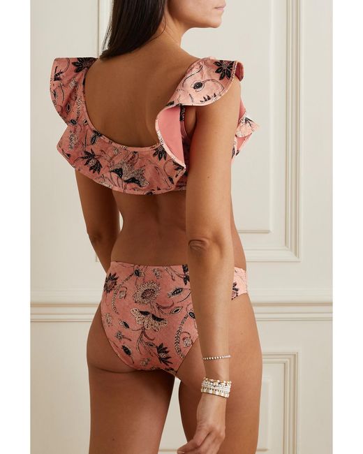 Ulla Johnson Pink Azores Ruffled Printed Bikini Top