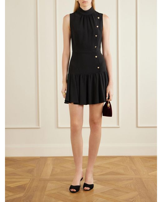 Alessandra Rich Black Button-Embellished Cady Mini Dress