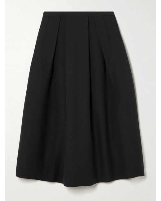Totême  Black Pleated Wool And Silk-Blend Midi Skirt