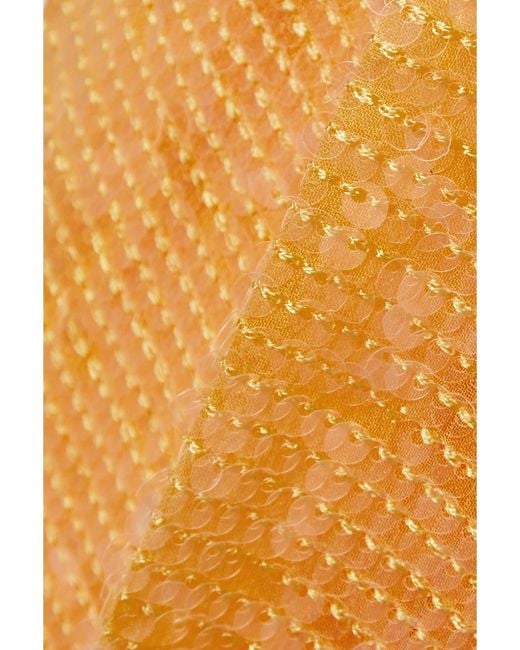 LAPOINTE Yellow Pleated Sequined Crepe Straight-Leg Pants
