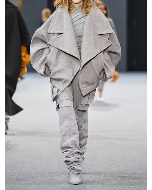 Balmain Gray Ruched Wool-Blend Top