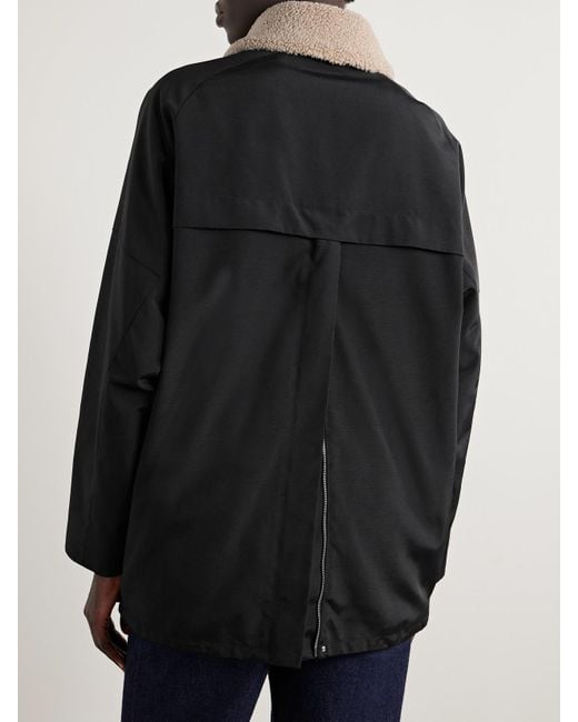 Tibi Black Oversized Fleece-Trimmed Canvas Jacket