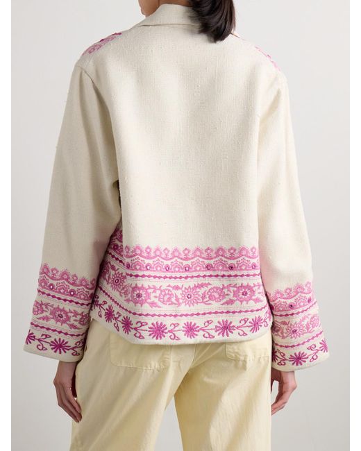 Alix Of Bohemia Pink Riviera Embellished Embroidered Floral-Print Silk-Canvas Jacket