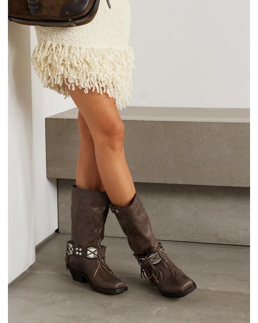 Isabel Marant Brown Ademe Embellished Fringed Leather Ankle Boots