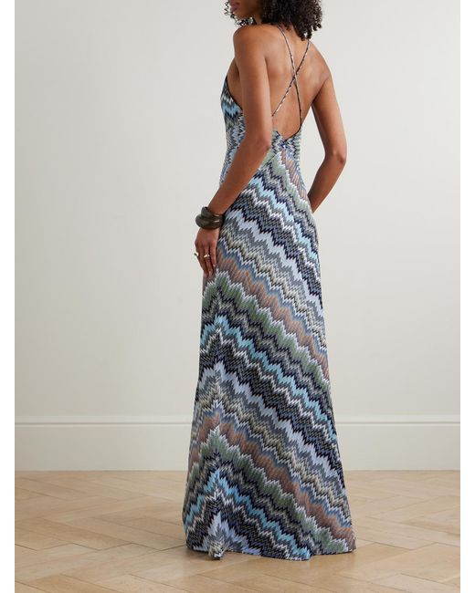 Missoni Blue Striped Crochet-Knit Maxi Dress