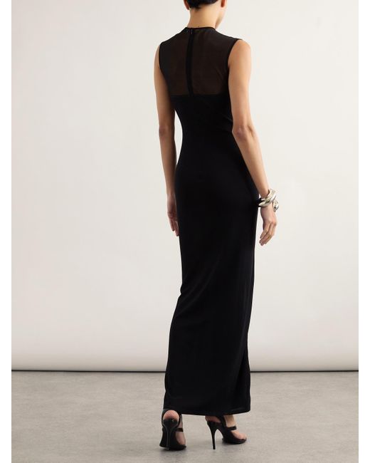 Alaïa Black Silk-Trimmed Stretch-Knit Maxi Dress