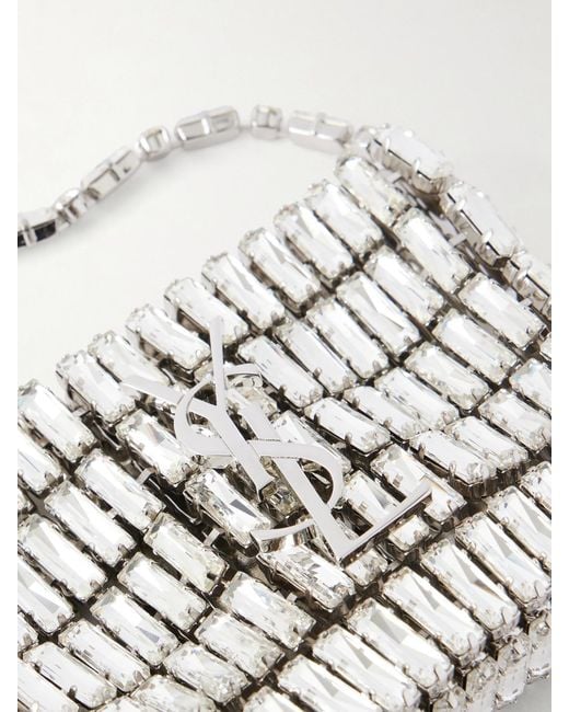 Saint Laurent White Evening Micro Crystal-Embellished Chainmail Shoulder Bag