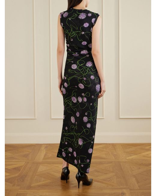 Stella McCartney Black Floral-Print Knitted Midi Dress