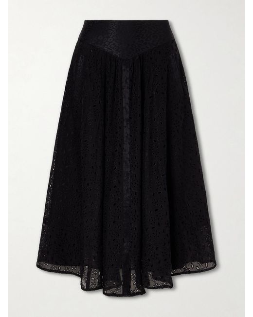 Maison Mayle Black Djuna Broderie Anglaise Silk Midi Skirt