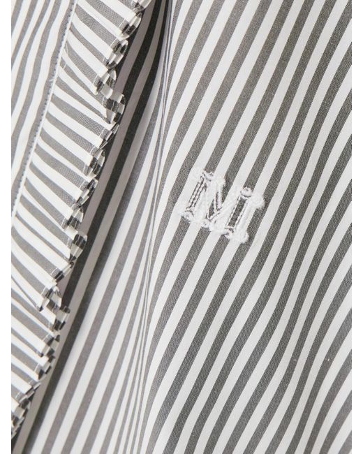 Max Mara Gray Didy Logo-Embroidered Ruffled Striped Cotton-Blend Poplin Shirt