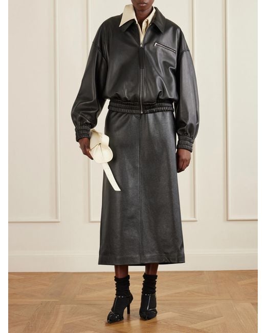 Jil Sander Black Leather Bomber Jacket