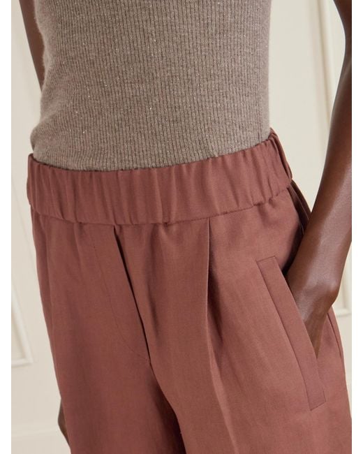 Brunello Cucinelli Red Shorts Mit Geradem Bein Aus Twill Mit Falten