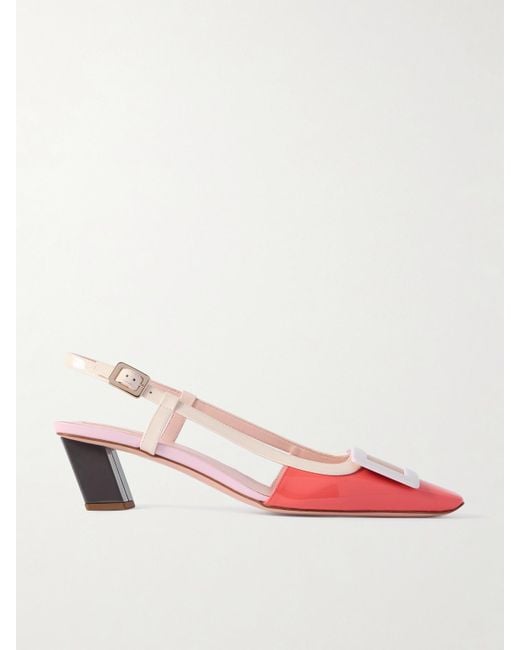 Roger Vivier Pink Belle Vivier 45 Color-Block Patent-Leather Slingback Pumps