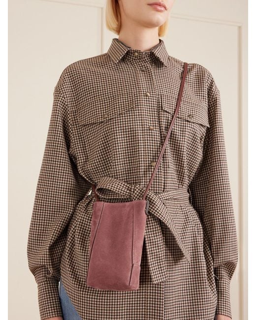 Brunello Cucinelli Pink Embellished Leather-Trimmed Suede Pouch