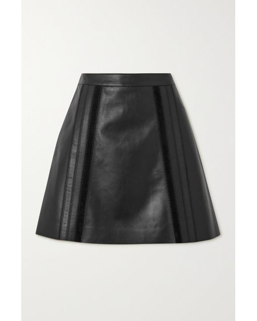 Chloé Embroidered Suede-trimmed Leather Mini Skirt in Black | Lyst