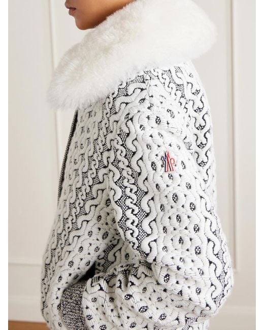 Moncler White Beille Bomber Jacket With Detachable Shearling Collar