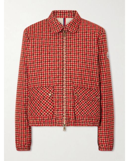 Moncler Red Lanset Logo-Appliquéd Checked Cotton Down Jacket