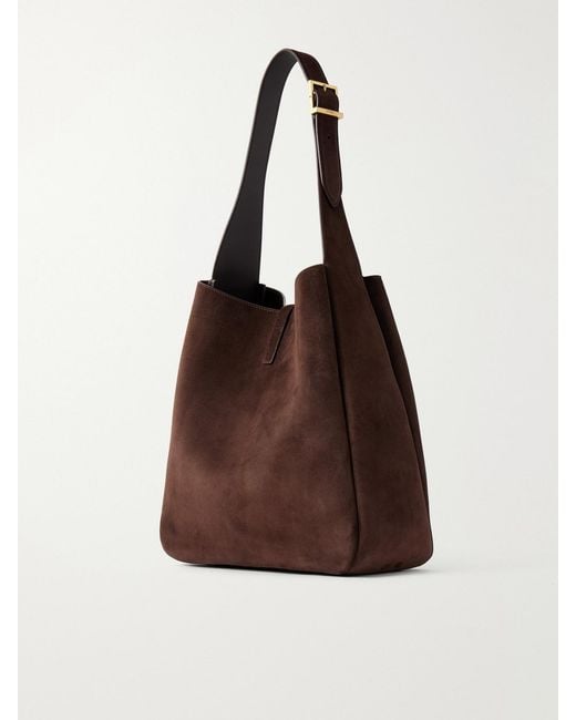 Saint Laurent Brown Logo-Embellished Suede Tote
