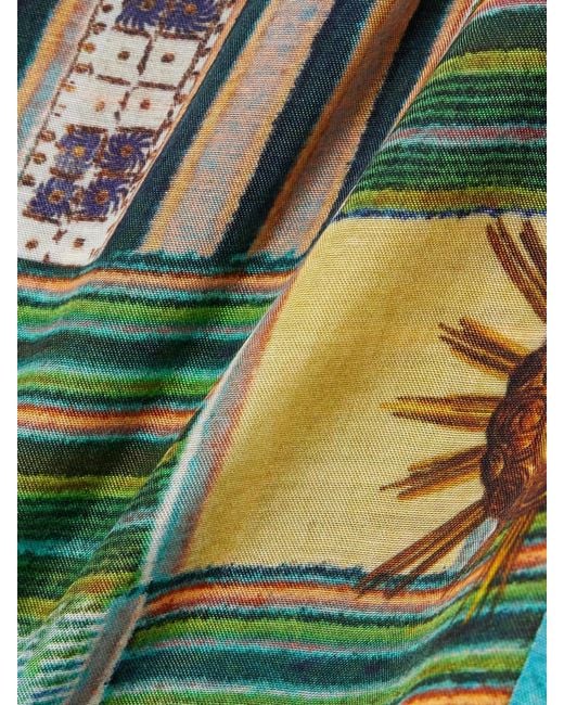 Siedres Green Tara Printed Cotton-Blend Straight-Leg Pants