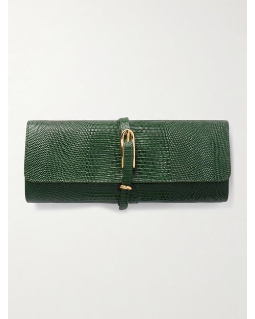 Liffner Green Clutch Aus Leder Mit Eidechseneffekt