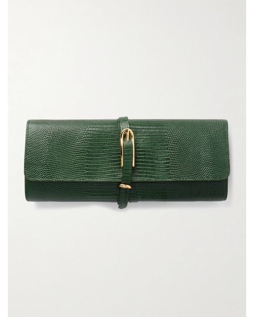 Liffner Green Belted Lizard-Effect Leather Clutch