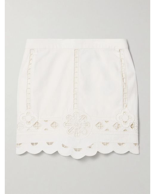 Isabel Marant Natural Palmira Scalloped Broderie Anglaise Cotton Mini Skirt