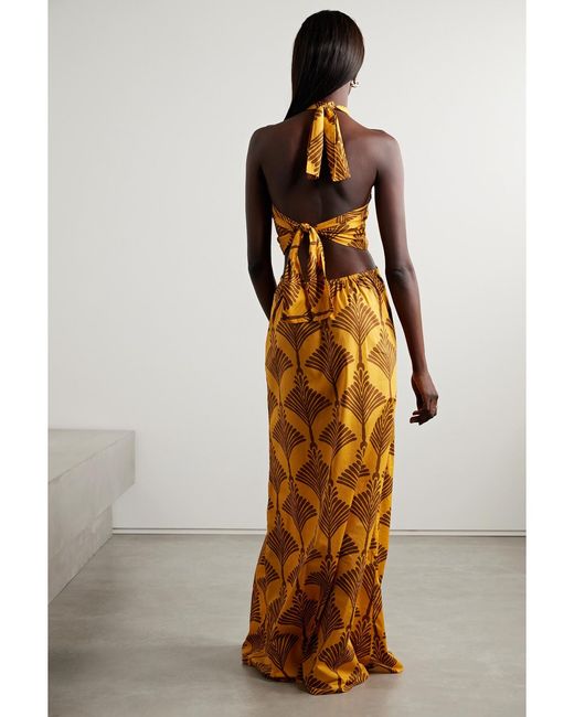 Johanna Ortiz Metallic Net Sustain Lake Nakuru Cutout Printed Cotton Halterneck Maxi Dress