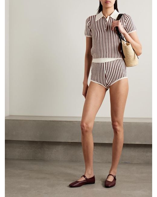 Short En Cachemire Et Soie Mélangés À Mailles Torsadées Et À Rayures FRAME en coloris White