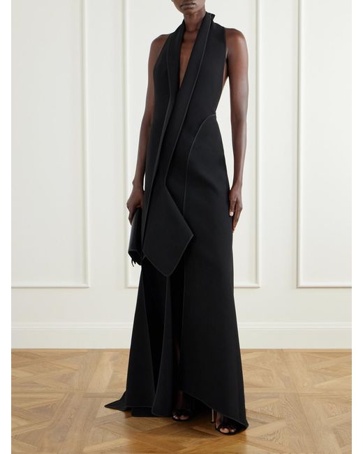 Maticevski Black Allude Halterneck Draped Crepe Gown