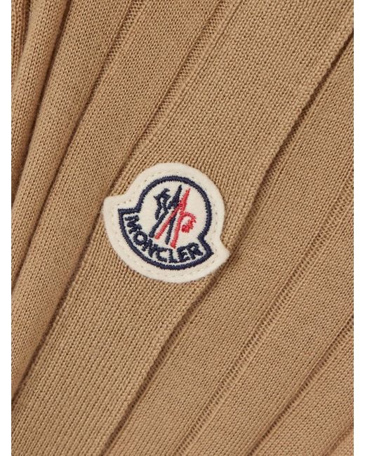 Moncler Natural Rollkragenpullover Aus Einer Gerippten Woll-Kaschmirmischung Mit Knöpfen Und Applikation