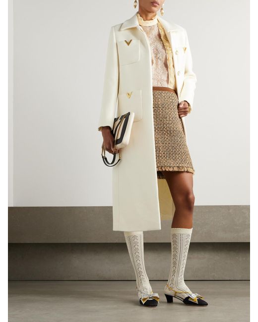 Valentino Garavani Natural Bluse Aus Crêpe De Chine Aus Seide Mit Spitzeneinsätzen, Rüschen Und Biesen
