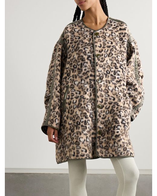 R13 Natural Convertible Faux Leather-Trimmed Leopard-Print Brushed Wool-Blend Coat