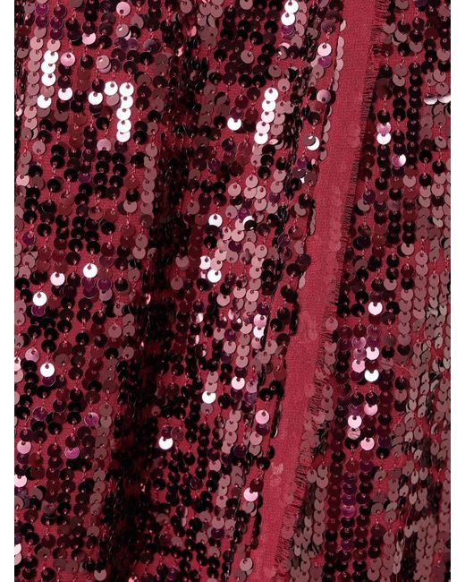 Erdem Red Frayed Sequined Crepe De Chine Midi Skirt