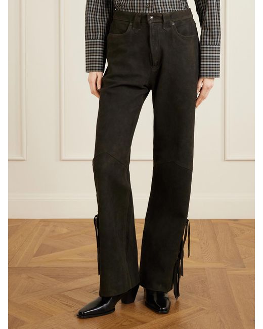 RRL Black Kacie Tie-Detailed Suede Wide-Leg Pants