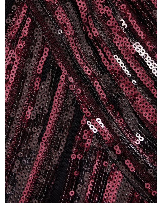 Elie Saab Purple Strapless Scarf-Detailed Sequined Tulle Gown